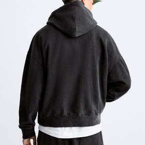 Sudadera con capucha Vintage de algodón de gran tamaño para hombre, Jersey desgastado lavado con ácido, ropa de calle teñida Lisa bordada, Sudadera con capucha estampada - Product Image 3