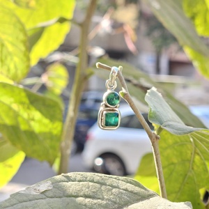 Pendentif en argent de forme ronde et carrée en onyx vert petit pendentif en argent de pierre précieuse - Product Image 4