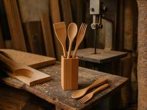 Cuillères de cuisine en bois naturel biologique de haute qualité fabriquées à la main et durables, sans produits chimiques. - Product Image 4