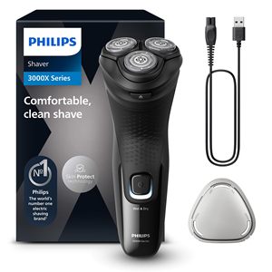 Afeitadora Eléctrica Rotatoria para Hombre, Triple Cuchilla, Resistente al Agua IPX7, Recortadora de Barba Extraíble, Ergonómica, con Alimentación USB, Diseño Alemán - Product Image 1
