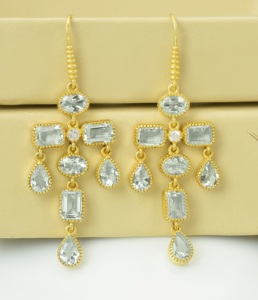 ต่างหูเงินแท้ 925 ชุบทอง 18K ประดับพลอยบลูโทแพซทรงพีซธรรมชาติเจียระไนแบบเหลี่ยม - Product Image 1