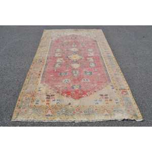 Alfombra turca vintage clásica rojo beige 5x8ft área grande rectángulo Patchwork patrón lana látex respaldo 10mm Tabriz nuevo lanzamiento" - Product Image 1