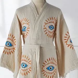 Bata de Baño Unisex de Algodón Ligero, Tejido de Lino, Secado Rápido, Transpirable, Primavera Verano, Color Liso, Talla XL, Hecho en Turquía, Ropa de Dormir y Descanso - Product Image 5