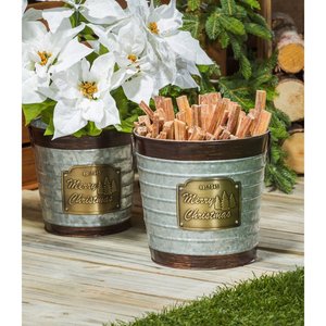 Maceta de Navidad de hierro y metal galvanizado personalizable, cubo de metal decorativo con asas para la decoración del hogar y el jardín - Product Image 3