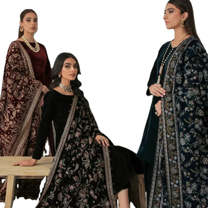 Brand New Goodshopping Women's Breathable Elegant Polyester Velvet <b>Shawl</b> Solid Pattern Zari Embroidery Shimmer <b>Sequins</b> Indian - Product Image 1