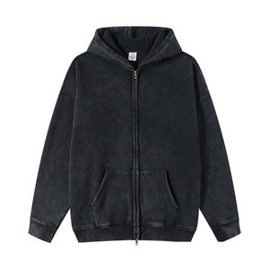 Vintage Wash Distressed Hommes Polaire Lourd Surdimensionné Acide Lavé Hiver Plaine Teint À Capuche - Product Image 4