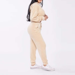 Ensemble 2 pièces pour femme OEM, hiver, coton, haut de sport, sweat-shirt oversize, votre propre logo, motif uni, bouton, imperméable, écologique - Product Image 2