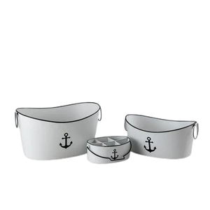 Set of 4 Different Size High Quality White Wash Finishing <b>Galvanized</b> Metal Ice <b>Tub</b> Oval Shape Bar Party Use Ice Bucket Set - Product Image 5