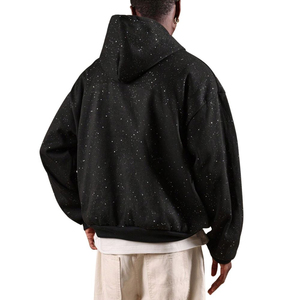 Sweat-shirts à capuche surdimensionnés noirs personnalisés pour hommes, entièrement recouverts de strass, sweat-shirts à capuche unis pour l'hiver, 100% coton molleton - Product Image 2