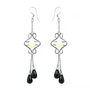 Boucles d'oreilles pendantes en argent 925 pour femmes, perles d'eau douce, onyx noir, forme étoile, bijoux classiques, à porter tous les jours - Product Image 3