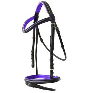 Nouvelle bride de confort en cuir violet pour chevaux rembourrée avec coutures contrastées - Product Image 1