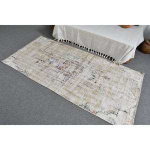 พรมตุรกีโบราณคลาสสิกสีเบจ3.4x7.2ฟุตพื้นที่ขนาดใหญ่ผ้าขนสัตว์ด้านหลังเป็นนามธรรมสี่เหลี่ยมพรมสำหรับห้องดีไซน์โถงทางเดิน - Product Image 4