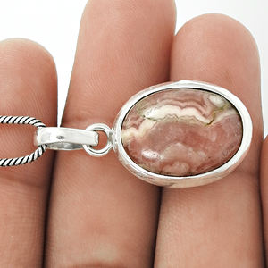 925พลอยโรโดโครไซต์ธรรมชาติจี้รูปไข่เงินสเตอร์ลิงเครื่องประดับแบบคลาสสิกจี้แฮนด์เมดราคาโรงงานโดยตรง - Product Image 4