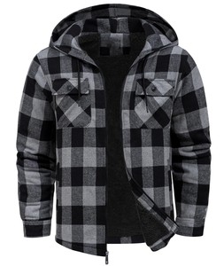 Custom Hooded <b>Flannel</b> Winter <b>Jacket</b> for <b>Men</b> Thermal Polyester Lined Zipper Closure Long Sleeve Casual - Product Image 3