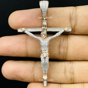 10K Gold Plated Iced Out Lab Grown Diamond Christian Custom Unisex Hip Hop Round Brilliant Cut Jesus <b>Cross</b> Pendant - Product Image 1