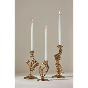 Highly decorative brass <b>candle</b> holder featuring opulent Victorian patterns and a polished <b>gold</b>-tone finished for ambiance - Product Image 5