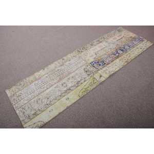 Vintage Turkish <b>Runner</b> Rug 2,3x7,3 ft, Blue <b>Green</b> Bordered Wool Rug - Product Image 2