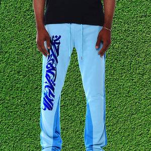 Precio bajo 100% algodón hombres Casual pantalones de chándal acampanados con bolsillo personalizado transpirable pantalones apilados para hombres - Product Image 1