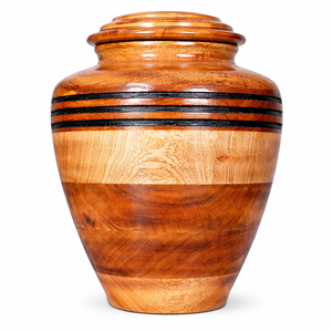 Urne funéraire en bois décorative artisanale avec panneaux de bois naturel superposés, finition lisse et brillante - Product Image 2