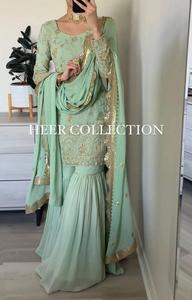 Colección de tela Georgette exclusiva de alta calidad para mujer, nuevo traje Sharara Dupatta, secuencia de trabajo, ropa India pakistaní - Product Image 2