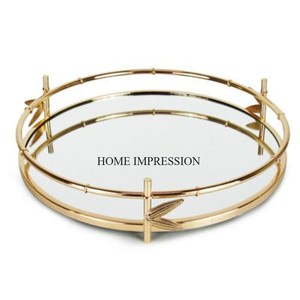 ถาดรองเสิร์ฟกระจกทำจากทองเหลืองแบบโบราณดีไซน์สวยสวยงามสวยงามสวยงามหรูหราหรูหราในโรงแรมและร้านอาหาร - Product Image 3