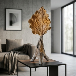 Godong Stand Handcrafted <b>Wooden</b> Leaf Sculpture <b>Rustic</b> Botanical Tabletop Decorative Artwork Stand Home Decor Display Accent - Product Image 4