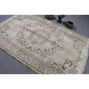 Alfombra turca vintage de 5,2x7,9 pies, tejido plano de lana blanco y gris con respaldo de látex para decoración para sala de estar, patrón de retazos - Product Image 4