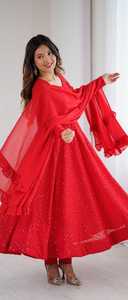 Vestido de Fiesta Vintage Indio/Pakistaní, Pent Dupatta, Georgette Puro Suave y Pesado, Largo hasta el Suelo, Sin Arrugas, Diseño VISHNU K para Mujer - Product Image 6