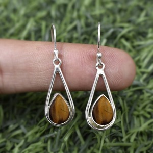 Tiger Eye Gemstone 925 Pendientes colgantes de plata de ley sólida hechos a mano para mujeres y niñas El mejor diseño para boda Joyería fina - Product Image 2