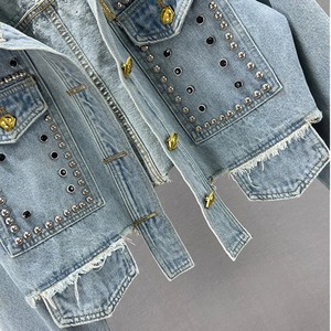 แจ็กเก็ตยีนส์ผ้าฝ้ายระบายอากาศได้ดีของ100% แจ็คเก็ตยีนส์มีฮู้ดเสื้อแจ็กเก็ตผู้หญิงมีสไตล์ - Product Image 6