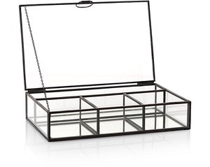 Luxury Brass Frame Glass Storage <b>Box</b> With Dividers Tea Bag Organizer Modern Desktop Cosmetic Makeup Jewelry Display <b>Box</b> Holder - Product Image 1