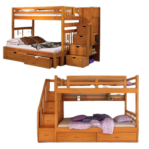 Lit superposé en bois de style moderne simple chambre à coucher meubles pour enfants avec de nombreux tiroirs et escaliers Costumiz couleur et produit - Product Image 3