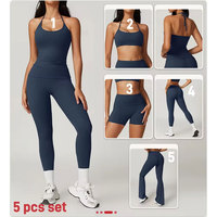 Conjunto Deportivo de 5 Piezas para Mujer de Alta Calidad, Bra Deportivo, Leggings Transpirables, Ecológicos, de Secado Rápido, Top Corto de Cintura Alta y Chaqueta