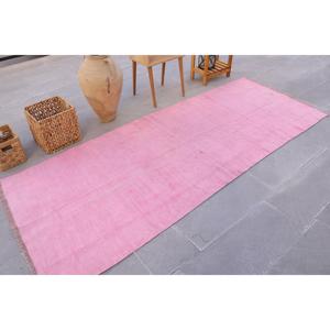 พรมตุรกีวินเทจ ขนาด 3.5x9 ฟุต สีชมพูลายพราง ทำจากขนสัตว์ - Product Image 4