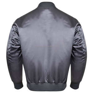 Venta caliente chaqueta de bombardero de satén gris oscuro para hombre cierre de cremallera con ropa de calle informal con múltiples bolsillos pedido al por mayor - Product Image 3