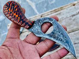 Couteau à dépecer en acier Damas fait main, lame fixe en acier, couteau de chasse avec crochet, fourreau en cuir et qualité personnalisable OEM - Product Image 2