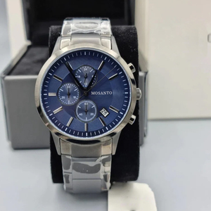 ファッショナブルなメンズ スリーアイ クロノグラフ スチール ストラップ ブルー ダイヤル クォーツ メンズ ウォッチ AR11164 - Product Image 4