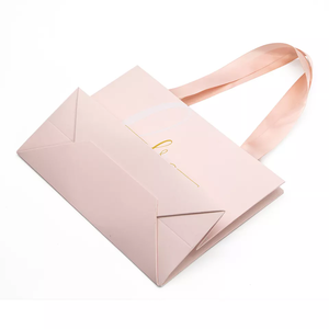 Bolsa de regalo personalizada de lujo para cosméticos, embalaje de joyería de boutique, rosa de bebé, bolsas de regalo de papel con impresión de logotipo - Product Image 2