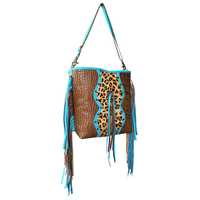 Sac bandoulière en cuir pour femme, style bohème, imprimé guépard, haute qualité, vintage, avec fermeture éclair et pompon – Nouvelle collection très tendance