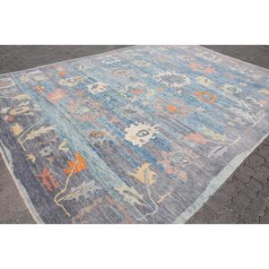 Alfombra Turca de 9.8x14 pies, Alfombra Vintage, Alfombra de Lana Azul Abstracta - Product Image 3