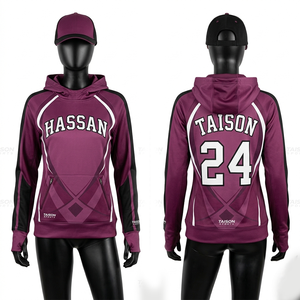 Sudadera de entrenamiento de béisbol para mujer, de poliéster premium, con paneles a rayas moradas y grises, sublimados. - Product Image 4
