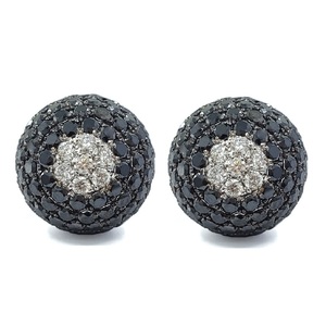 Boucles d'oreilles antiques en or blanc massif 18 carats de qualité supérieure avec diamants blancs et noirs de forme ronde pour femmes - Product Image 1