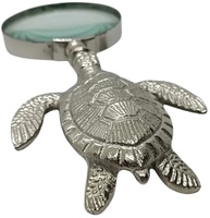 Loupe en laiton poli en forme de tortue, style marin moderne, finition argent antique, du premier fabricant indien, pour lecture et décoration maison/bureau