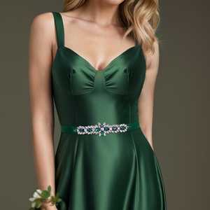 Ceinture de mariée élégante et réglable Bridella BS191KL-Green avec ornements en strass pour mariages, bals et événements formels - Product Image 3