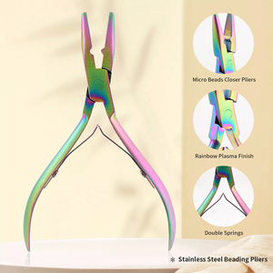 7 Pcs <b>Kit</b> Hair Extension Rings <b>Beads</b> Remover Rainbow Color Coated Plier German Steel Hair Extension Pliers Set - Product Image 3