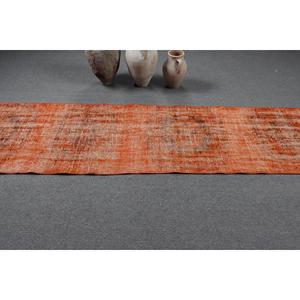 พรมวินเทจตุรกี ขนาด 2.7x9.9 ฟุต (81x303 ซม.) พรมขนสัตว์โมร็อกโกสีส้ม - Product Image 3