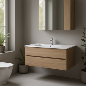 Mobile Bagno Sospeso con Lavabo e 2 Cassetti 120x50x50 cm Rovere Naturale Koricini Vieste - Product Image 3