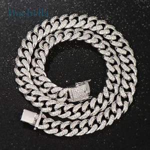 Collier pour homme en argent sterling 925 plaqué or 14K 14mm avec diamants Moissanite taille brillant Chaîne à maillons cubains style Miami - Product Image 5