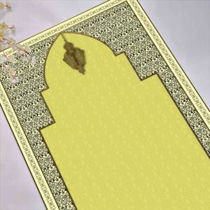 Tapis de prière islamique jaune : tapis de culte musulman imprimé en 3D, tapis fin non tissé - Product Image 3