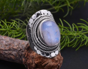 Bague pour femme en argent sterling 925 élégante et unique Style classique pierre de lune ovale serti de pierres précieuses pour fiançailles mariage - Product Image 3